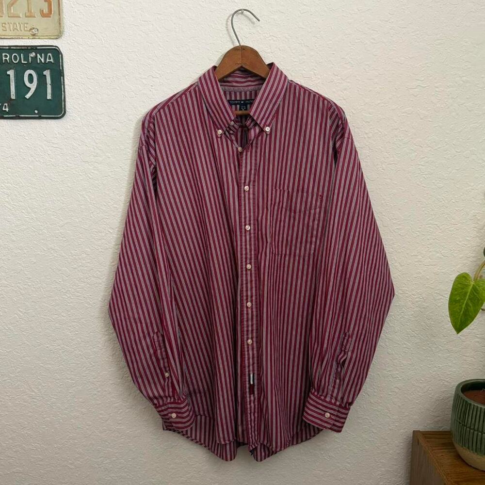 Vintage Tommy Hilfiger Red Pinstripe Men's XXL Dress Shirt